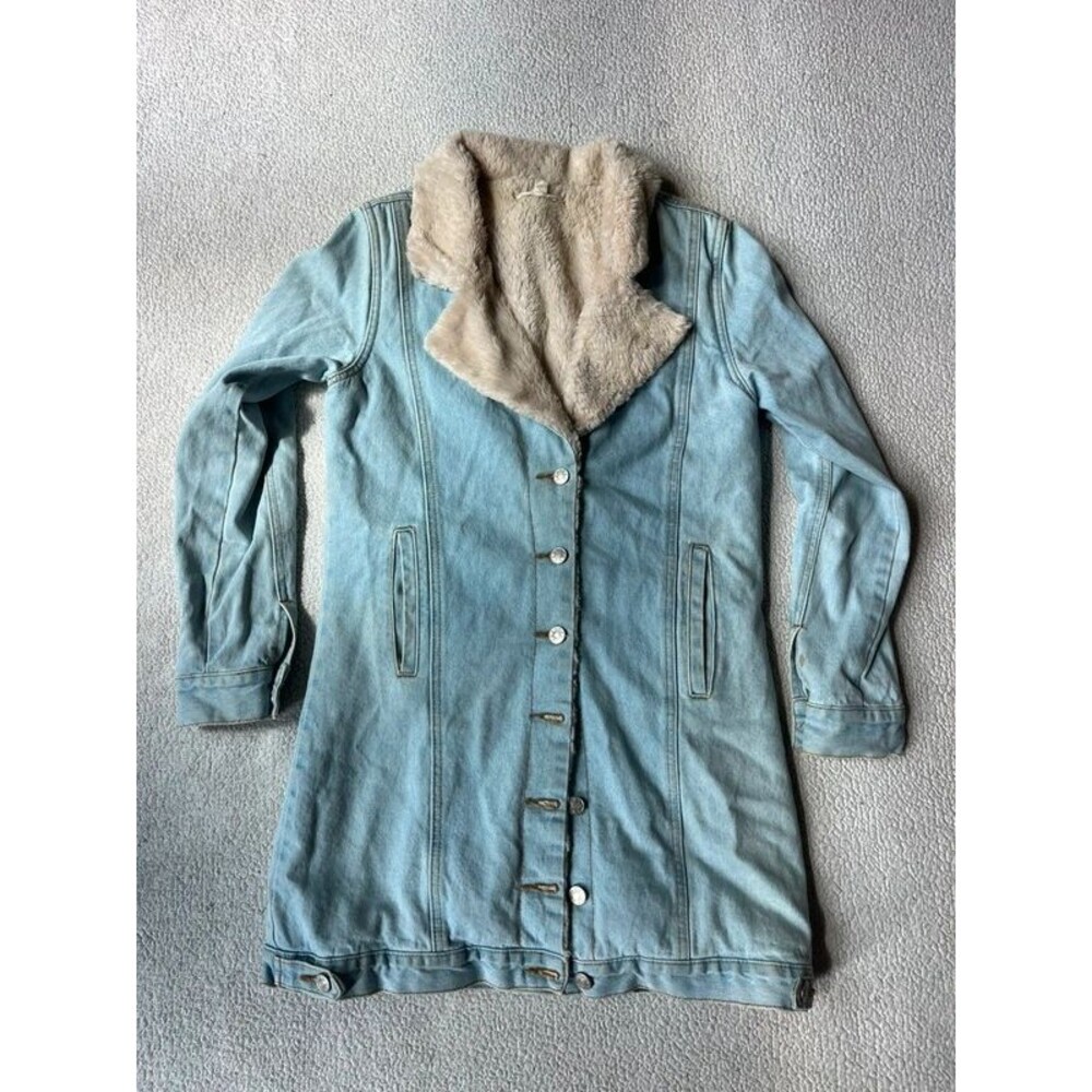 Honey Punch 70s Style Denim Faux Fur Lined Jacket Womens Small